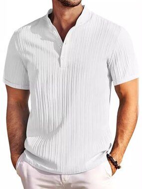 Summer Stand Collar Buttons Short Sleeve T-shirt Solid Color Stripe Polo For Men